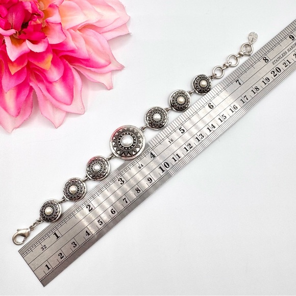 Lucky Brand Aztec Native Tribal Shield Medallion Bracelet Faux Pearl Cabochons - Picture 6 of 8